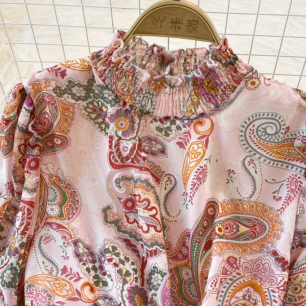 Printing Pattern Spring, Autumn Season Wholesale Women's Vintage Style Printing Banquet Standing Collar Long Sleeve Swing Dress