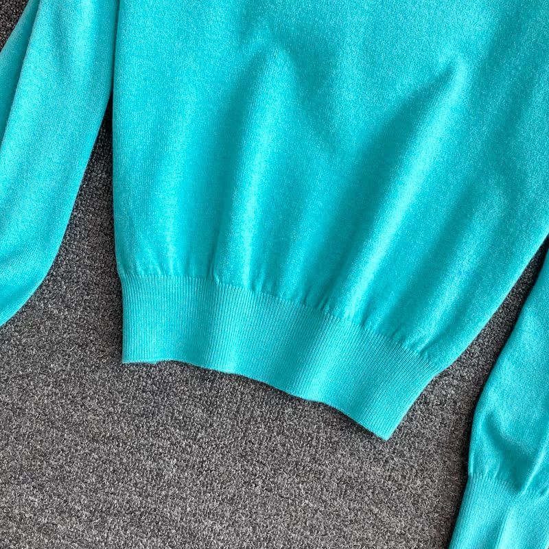 2021 autumn and winter Korean version new design sense chain slim knit sweater foreign style short long sleeve top