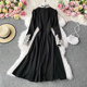 Autumn and winter new Hepburn style large swing dress western style evening dress French waist slimming lady temperament dress