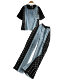 2025 summer design, loose and slim denim stitching, round neck short-sleeved top + wide-leg pants two-piece set