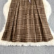 vest skirt with coat autumn and winter waist French retro temperament V neck waist slim plaid woolen dress