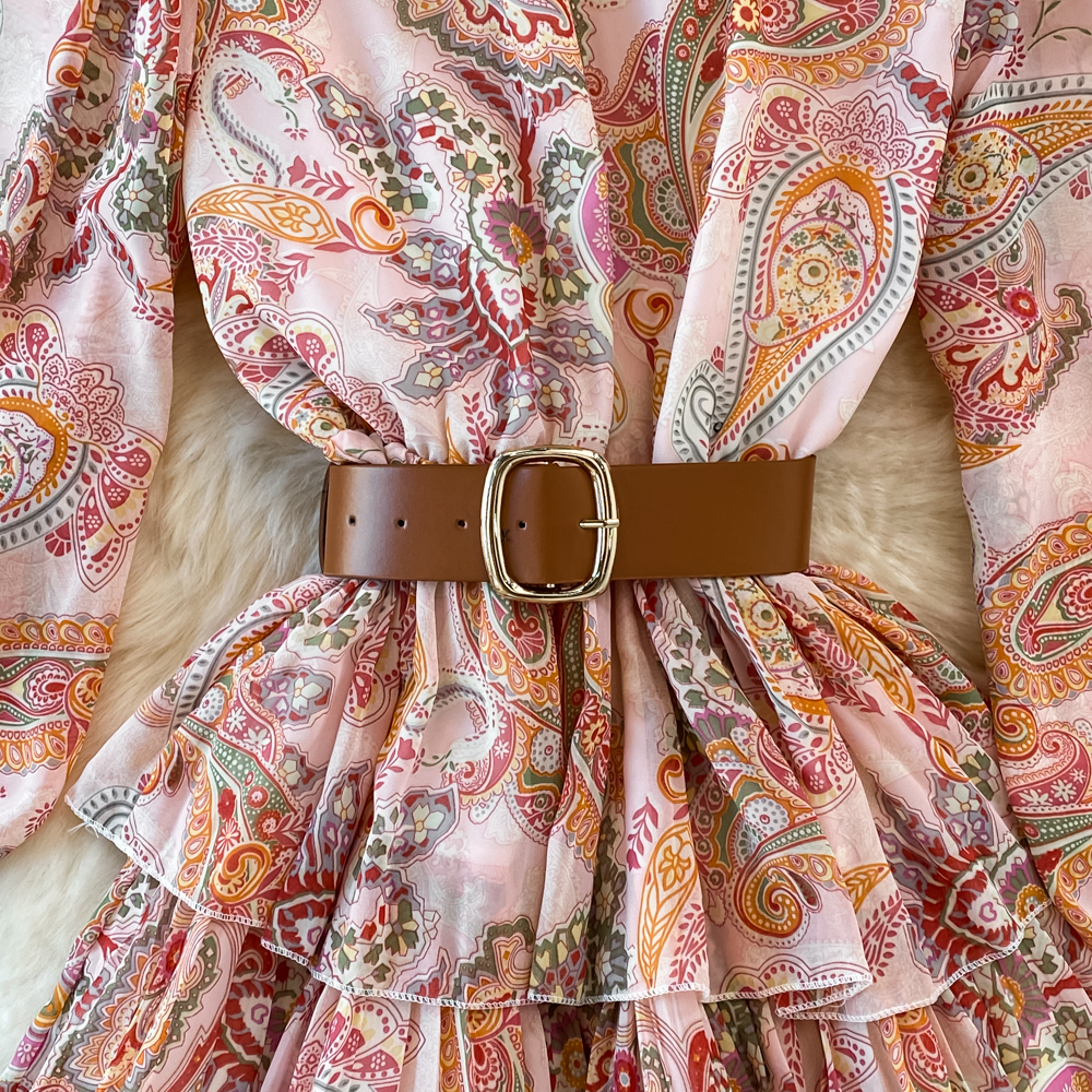Women's Gender Vintage Style Style Wholesale Women's Vintage Style Printing Banquet Standing Collar Long Sleeve Swing Dress