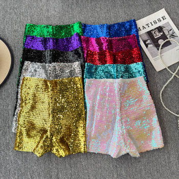 Summer New Fashion High-Waisted Heavy-Duty Gradient Sequin Design Three-Quarter Shorts for Women, Slim Fit Casual Pants