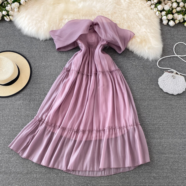 Summer super fairy gentle wind high waist thin strapless tube top dress dress fashion elegant temperament large swing dress