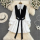 Spring and autumn new age-reducing design college style single-breasted shirt dress French retro Hepburn style with vest