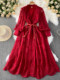 High-end authentic French high-end women's dress 2025 summer waist heavy embroidery V-neck lantern sleeve long dress