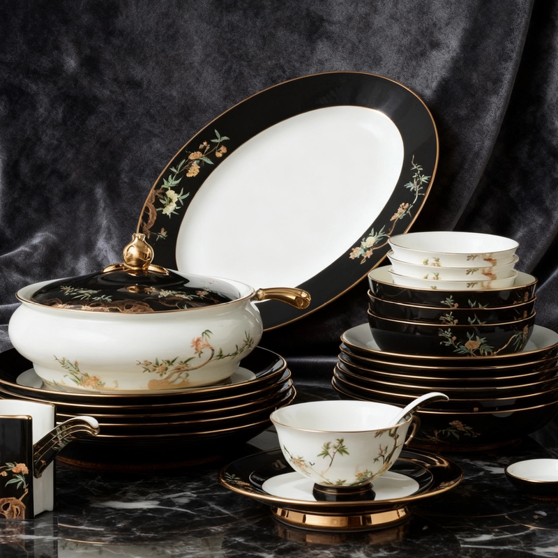 Guochi Yongfengyuan Pomegranate Home 30-Piece, 44-Piece, 91-Piece Tableware Set, Light Luxury Bowls and Plates
