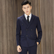 Mens double-breasted suit top Teen Korean version Wedding dress Single Western jacket Slim casual business suit