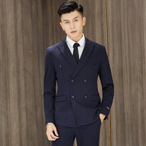 Mens double-breasted suit jacket youth Korean wedding dress single western coat slim casual business suit