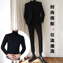 Turtleneck sweater mens fashion teen slim solid color top Sweater warm base shirt with sweater mens clothing