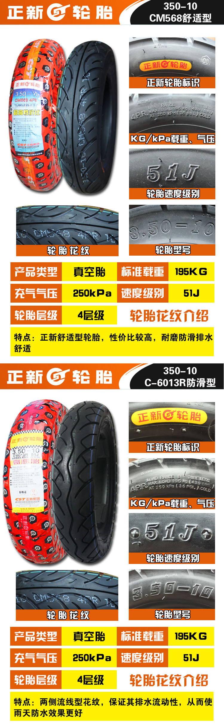 Zhengxin lốp 3.50-10 xe máy điện ba bánh lốp 350-10 14x3.5 15x3.5 phổ lốp xe máy deestone