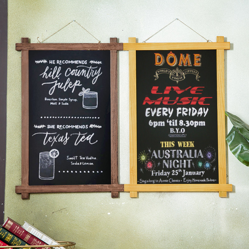 Solid wood hanging small blackboard billboard hanging on the wall shop with commercial handwritten menu display board notice signboard