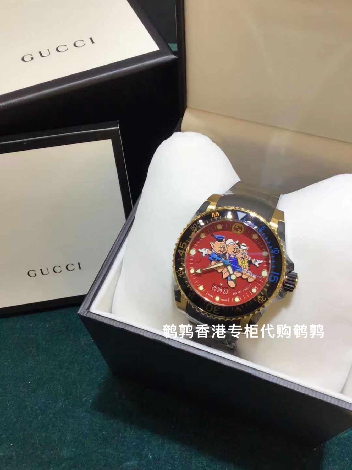 香港专柜正品gucci古奇手表ya男表女表三只小猪红色