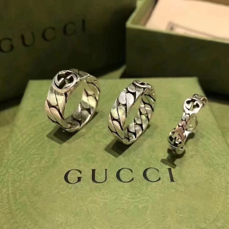 Special Offer｜Hong Kong Store Genuine Gucci Jewelry Ring Hollow Double g 925 Silver Couple Rings Xiao Zhan