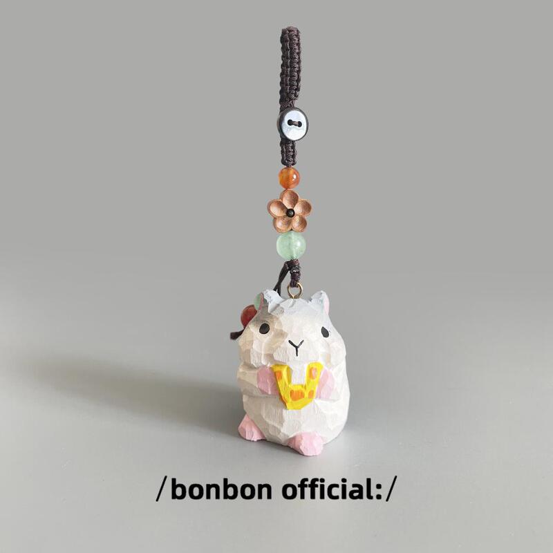 Wooden Carved Zodiac Rat Keychain Backpack School Bag Pendant Car Key Ornament Friend's Birthday Gift