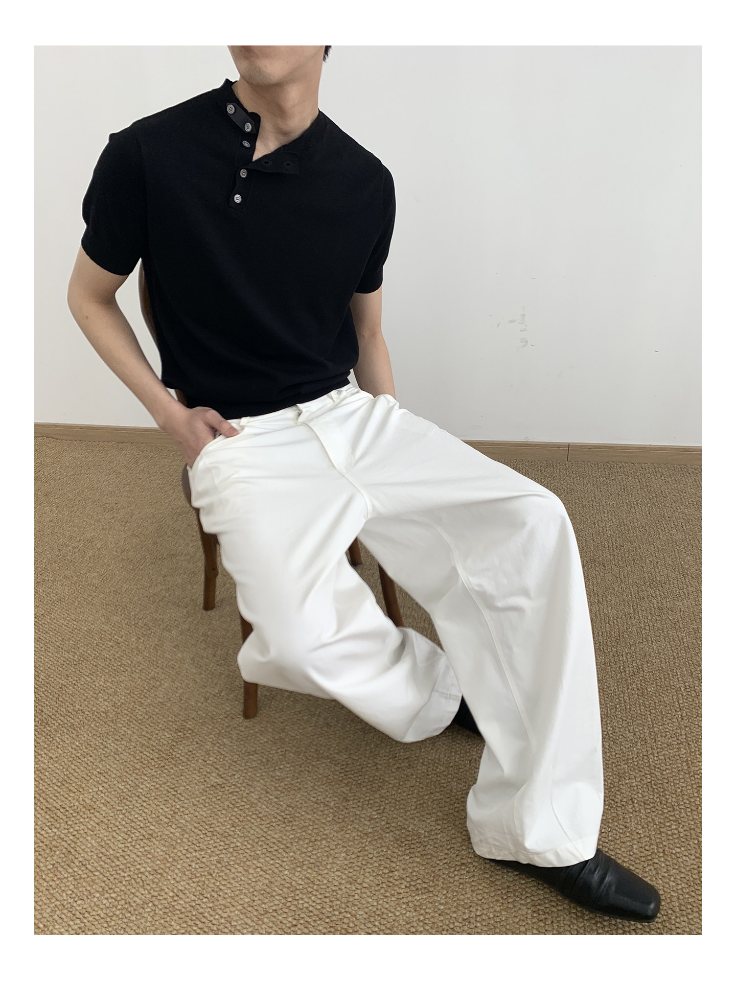 MION Asymmetric Button Knit Tee