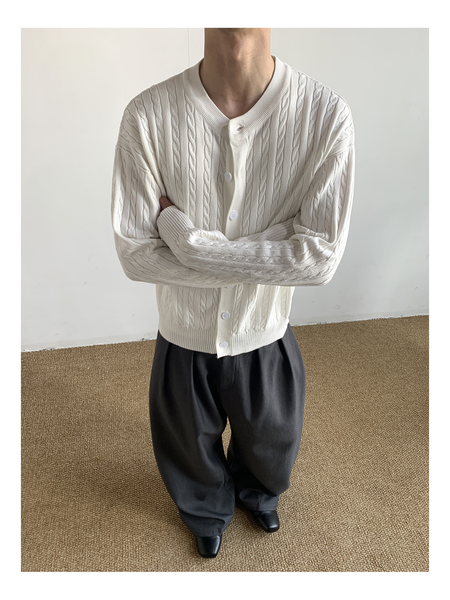 MION Cable-Knit Button-Up Cardigan