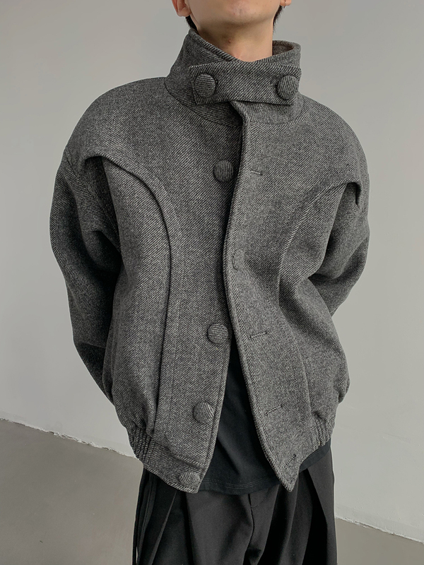 Mion Geneva Tram Thick Wool Jacket Casual Design Stand Collar Woolen Coat for Men and Women