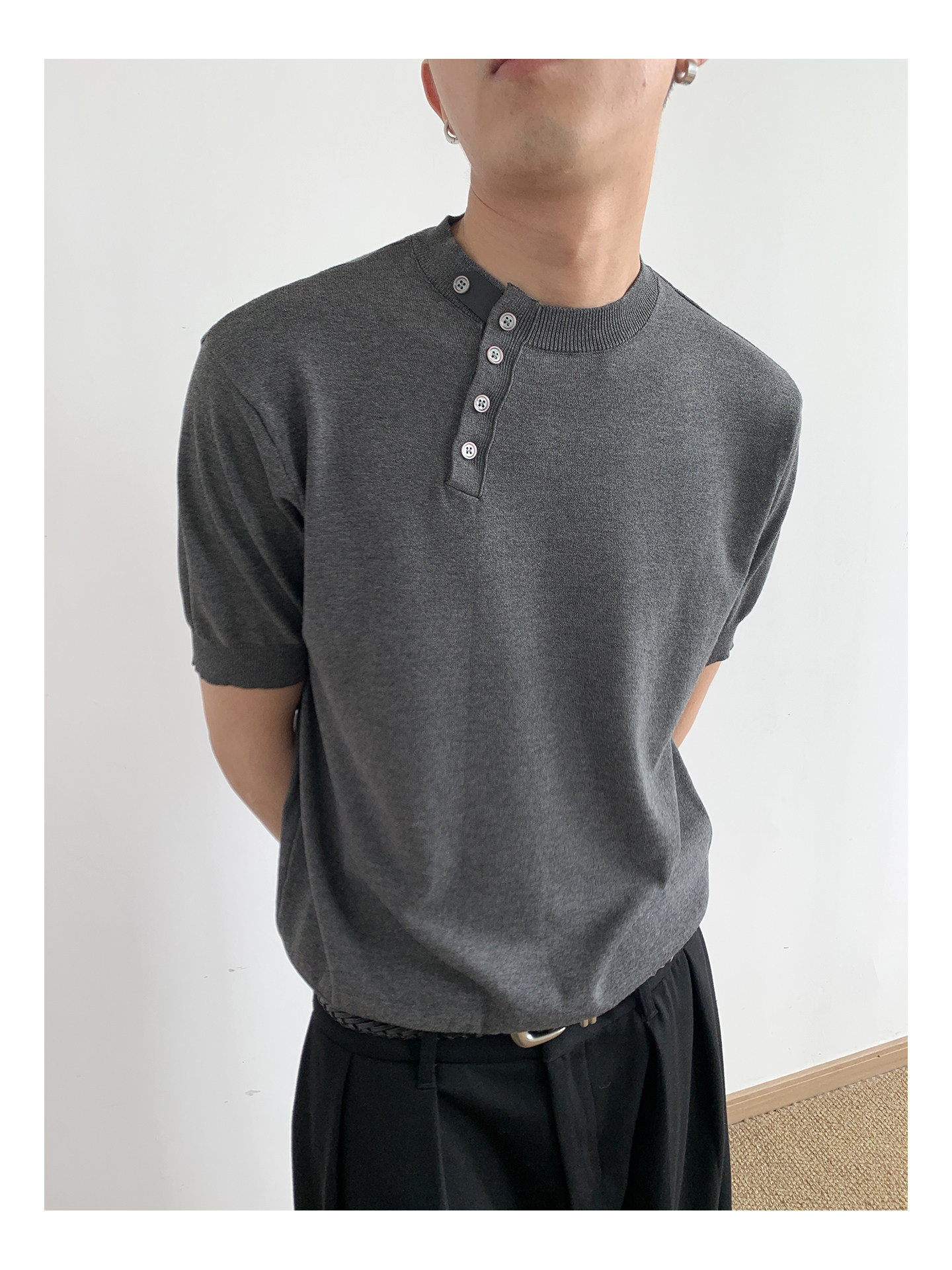MION Asymmetric Button Knit Tee
