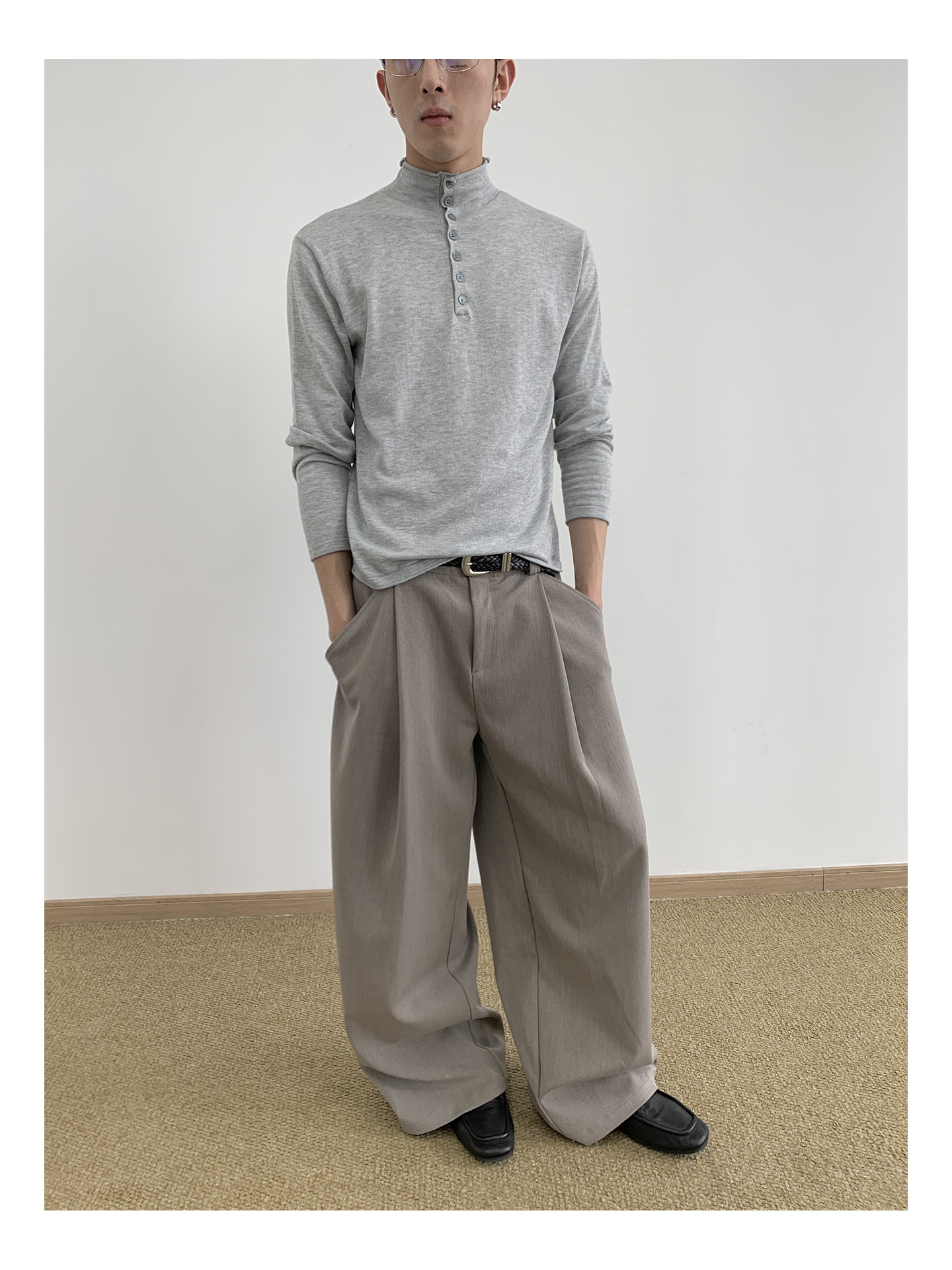 MION Wool-Blend Mock Neck Henley Tee