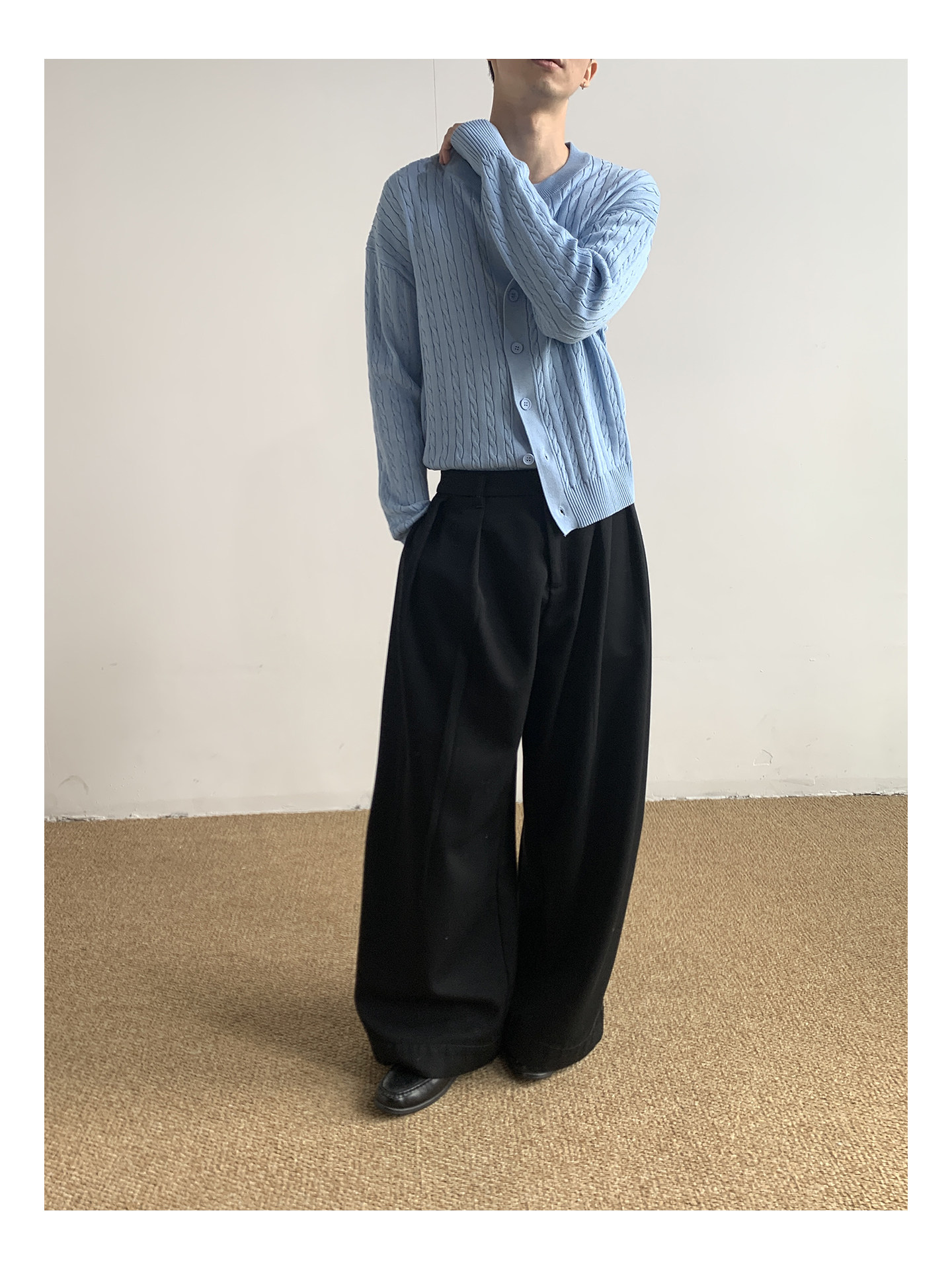 MION Cable-Knit Button-Up Cardigan