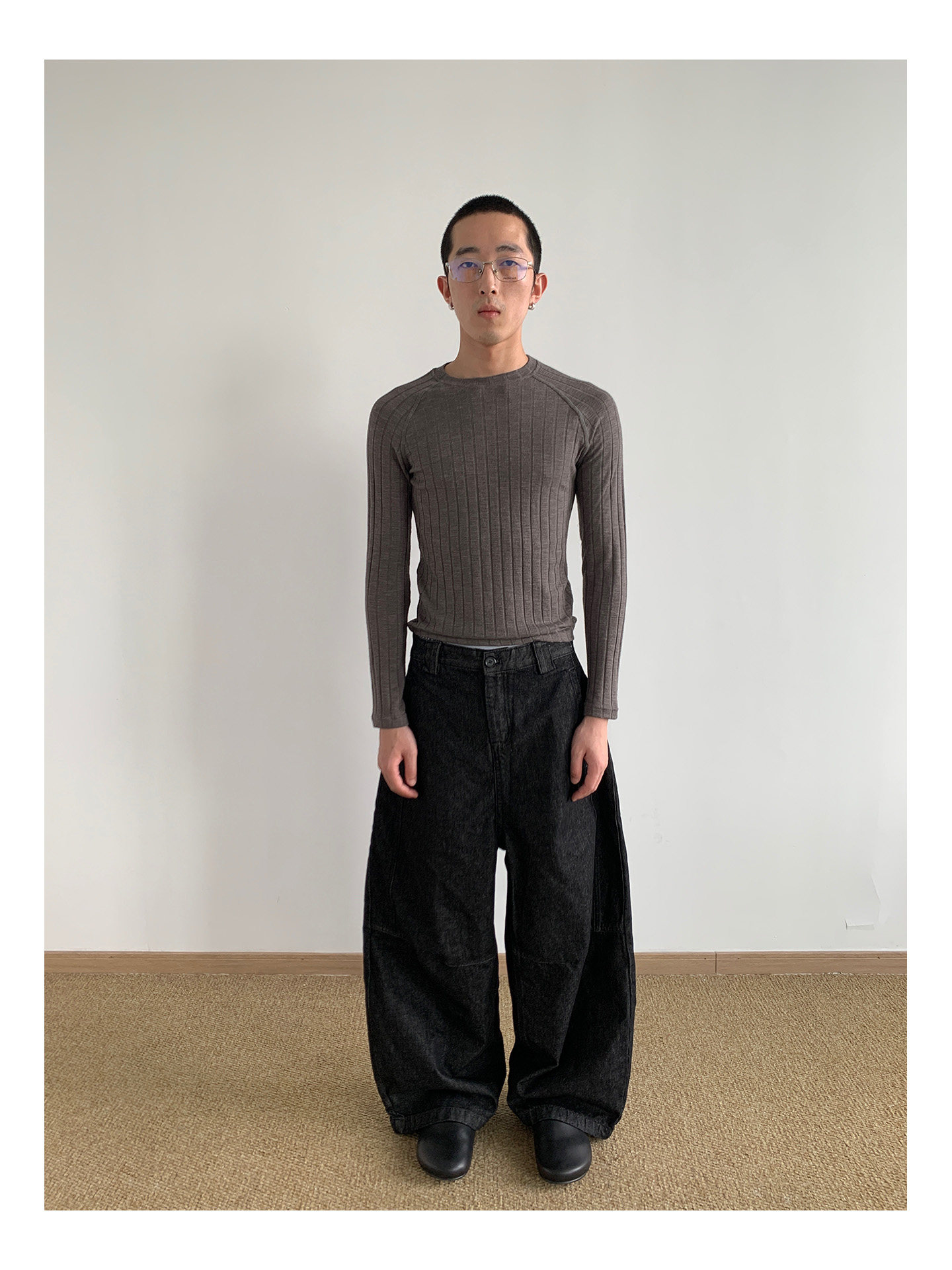 MION 280g Striped Ribbed Cropped Long-Sleeve Tee