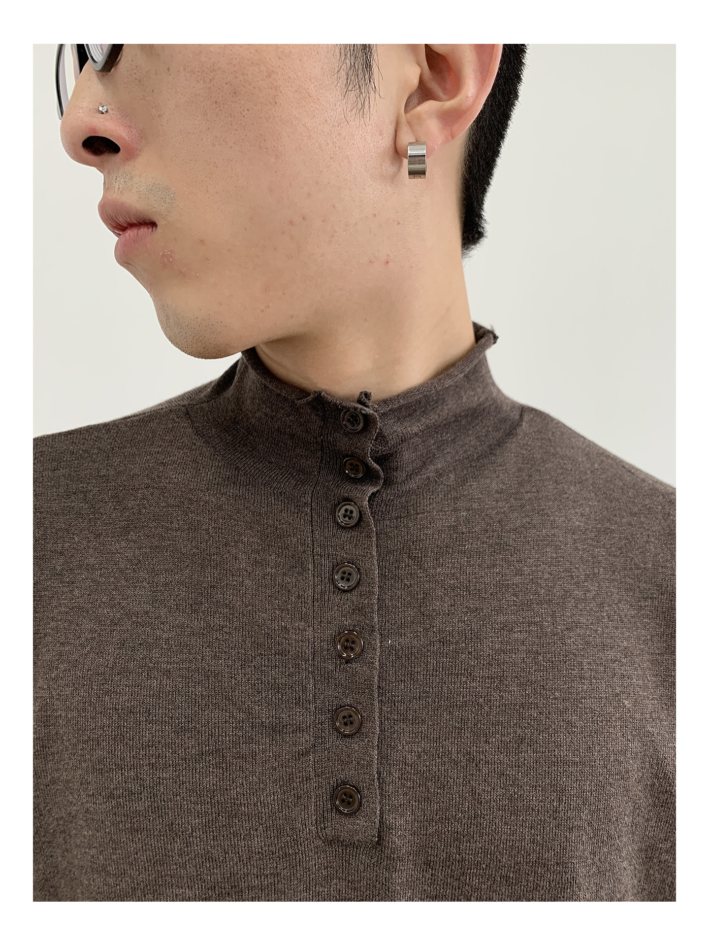 MION Wool-Blend Mock Neck Henley Tee