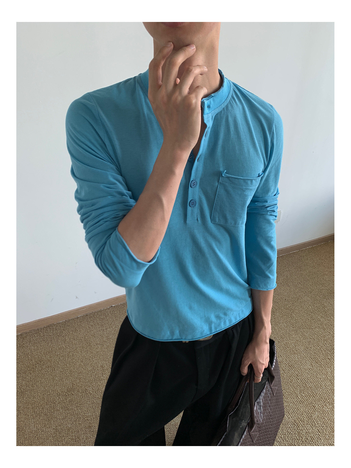 MION Henley Rolled-Edge Long-Sleeve Tee