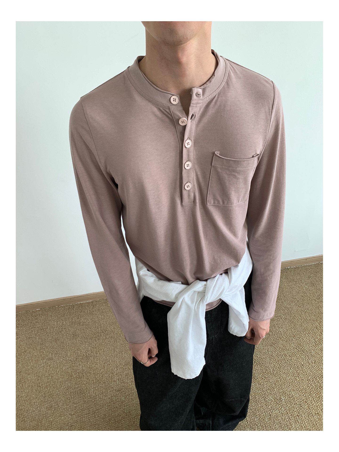 MION Henley Rolled-Edge Long-Sleeve Tee