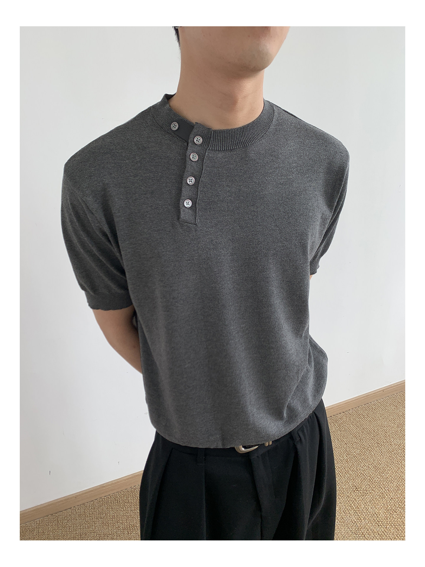 MION Asymmetric Button Knit Tee