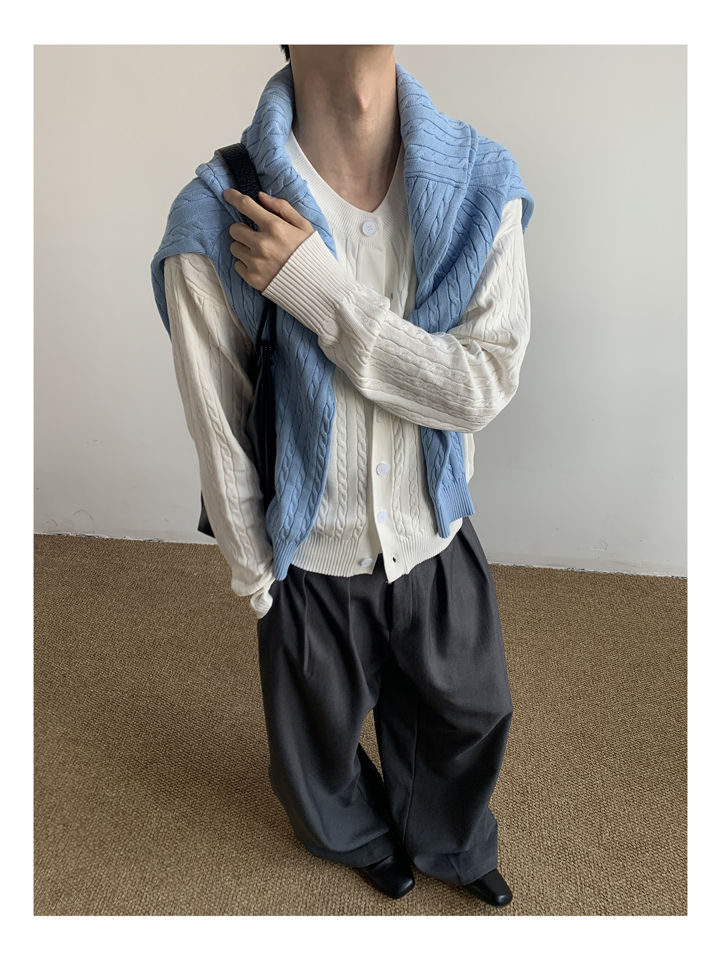 MION Cable-Knit Button-Up Cardigan