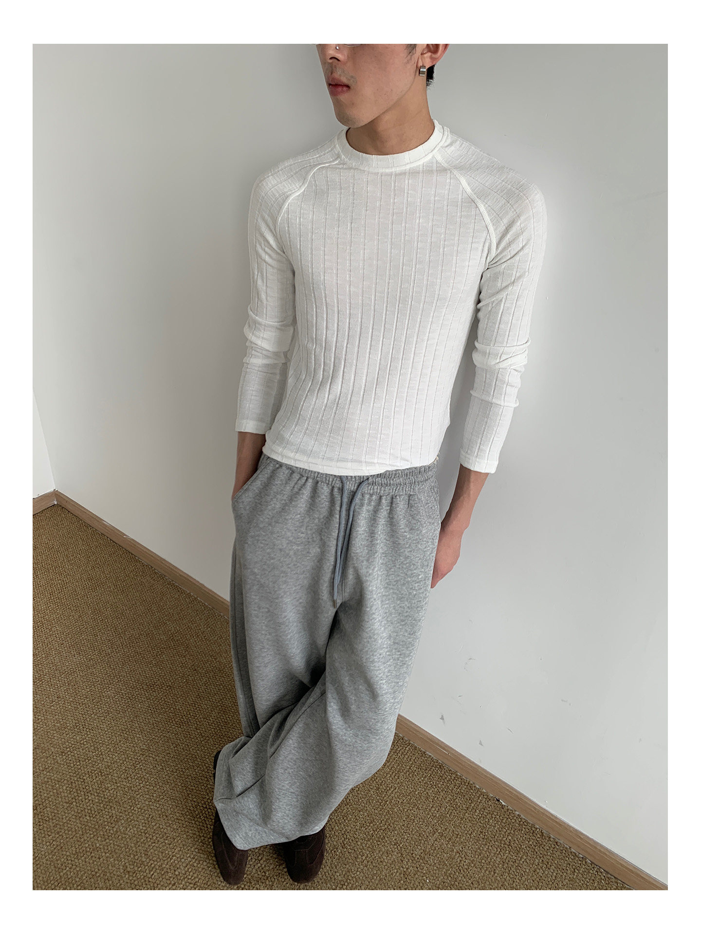 MION 280g Striped Ribbed Cropped Long-Sleeve Tee