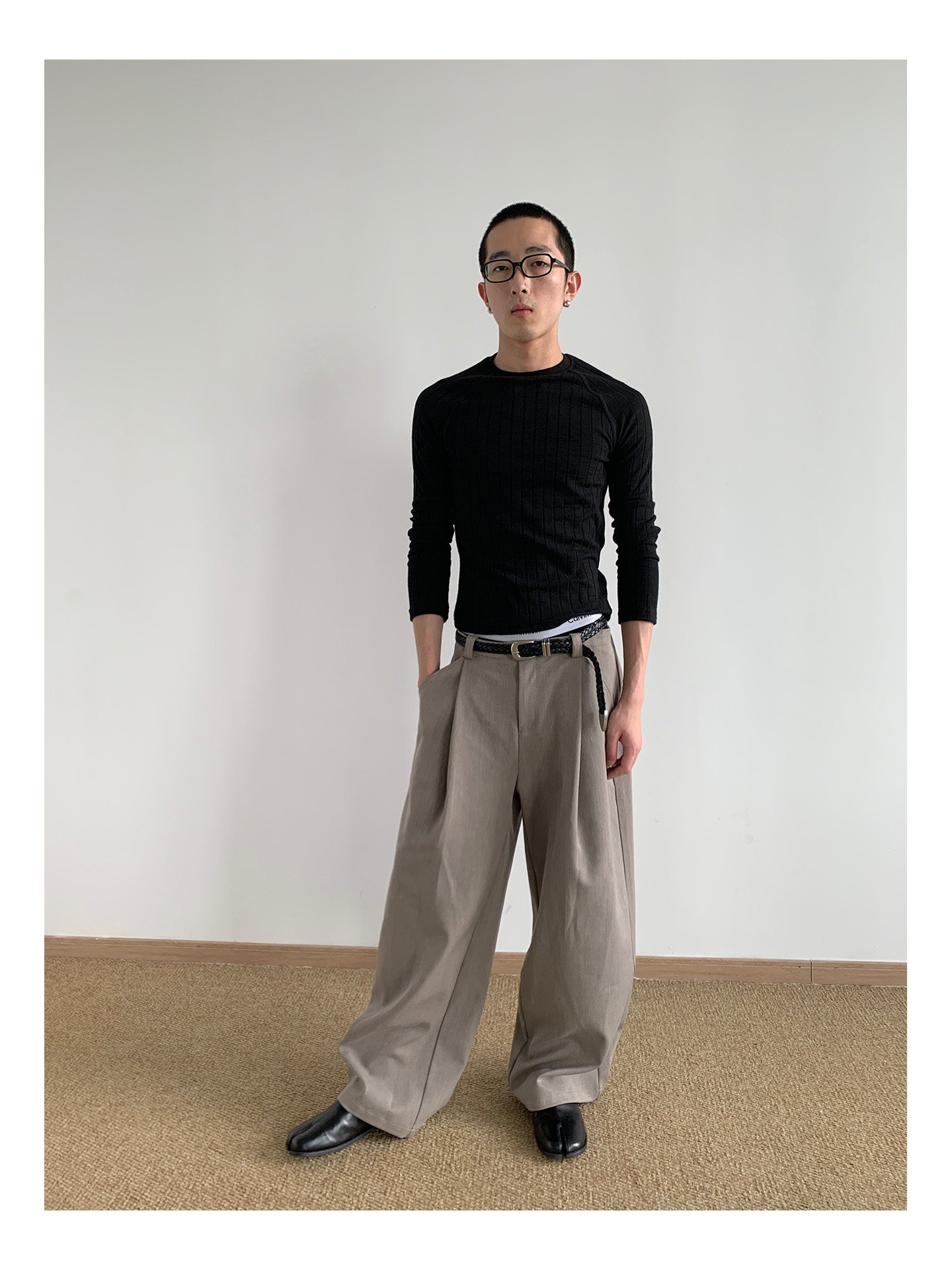 MION 280g Striped Ribbed Cropped Long-Sleeve Tee