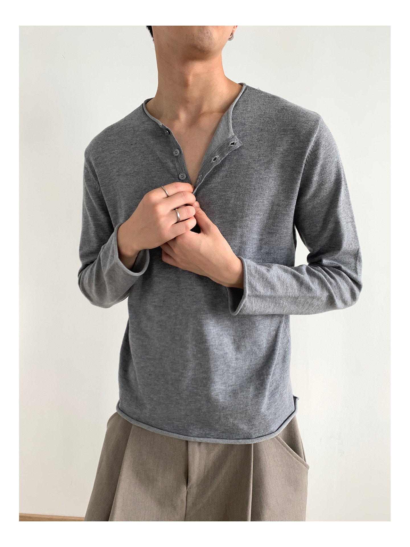 MION Henley Knit Sweater