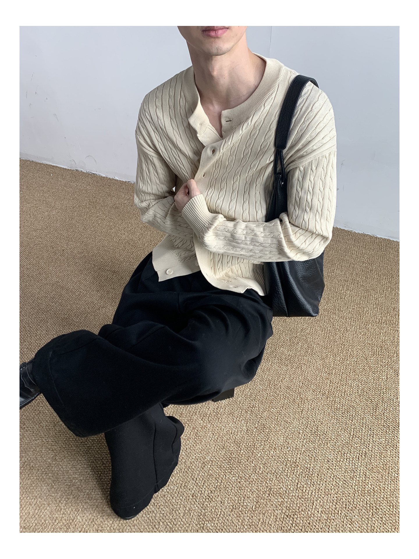 MION Cable-Knit Button-Up Cardigan