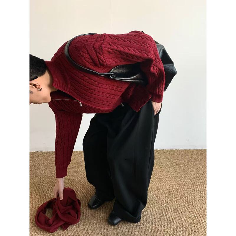 Mion 【New Year Limited Edition】Millennium Stand Collar Cable Knit Sweater Cardigan with a Unique Design in Red for Men and Women Mion 【New Year Limited Edition】Millennium Stand Collar Cable Knit Sweater Cardigan with a Unique Design in Red for Men and Women