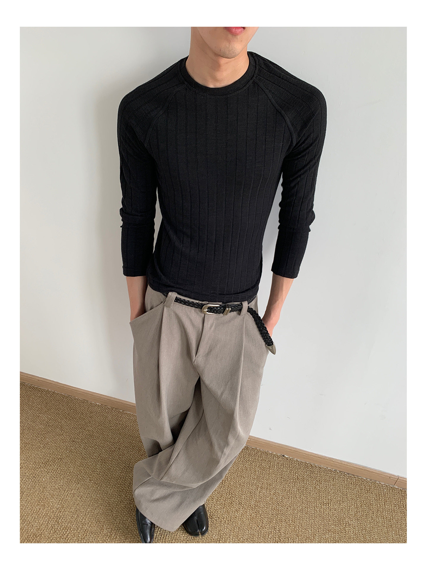 MION 280g Striped Ribbed Cropped Long-Sleeve Tee