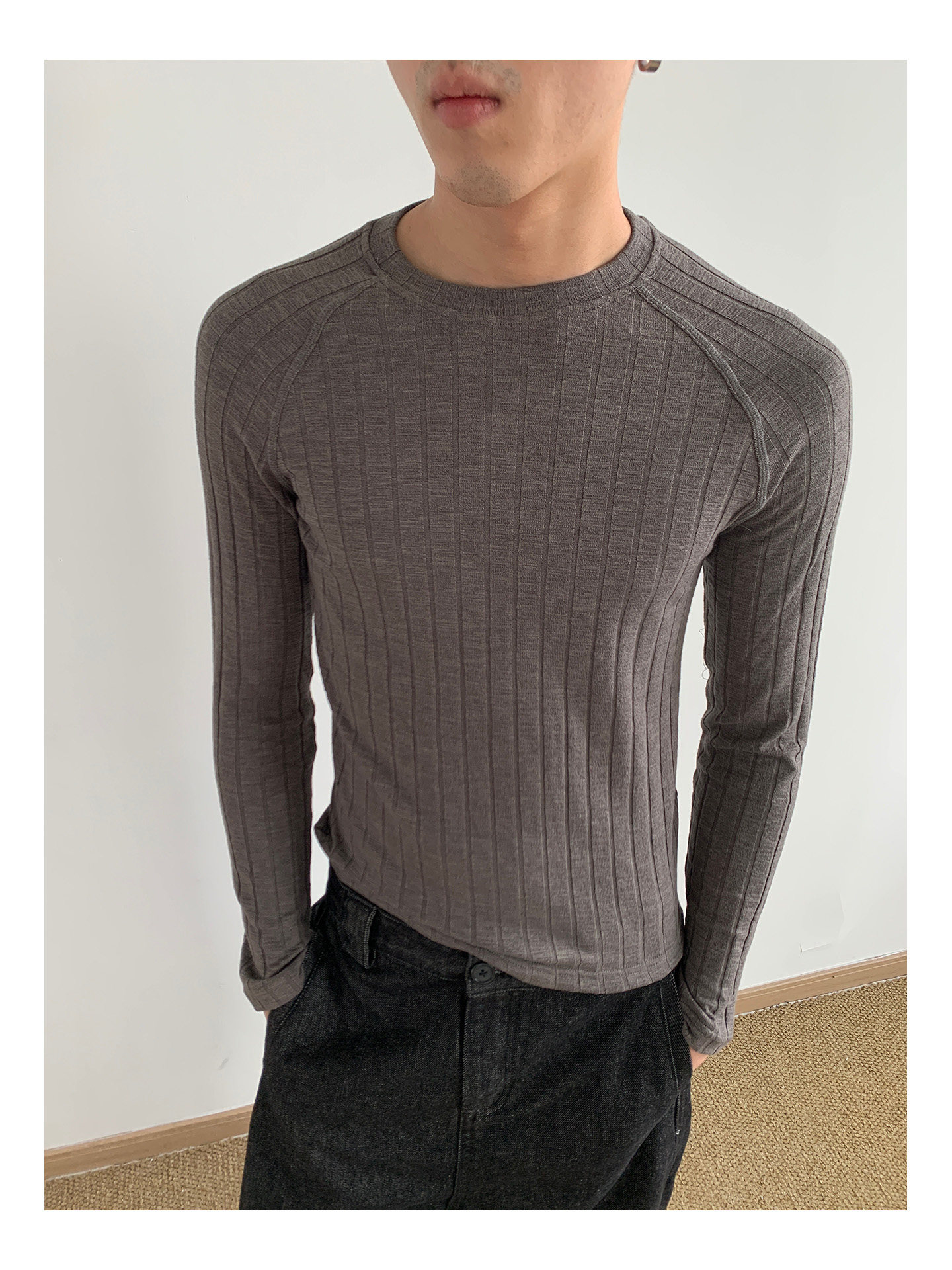 MION 280g Striped Ribbed Cropped Long-Sleeve Tee