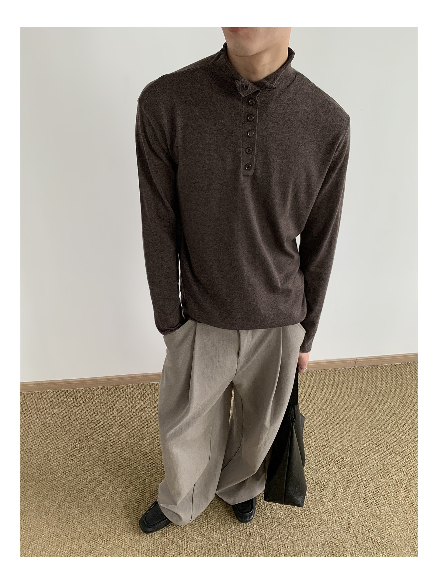 MION Wool-Blend Mock Neck Henley Tee