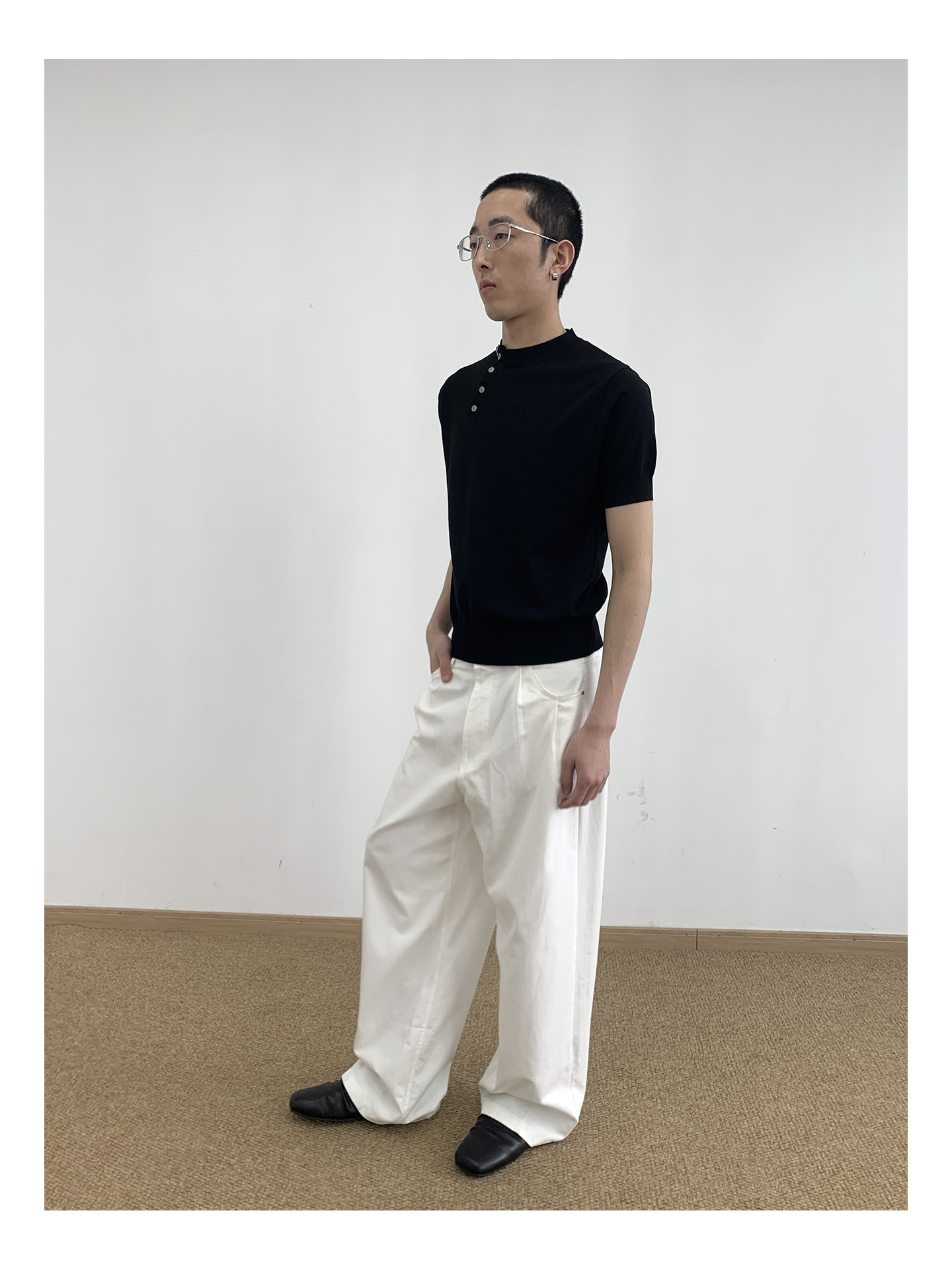 MION Asymmetric Button Knit Tee
