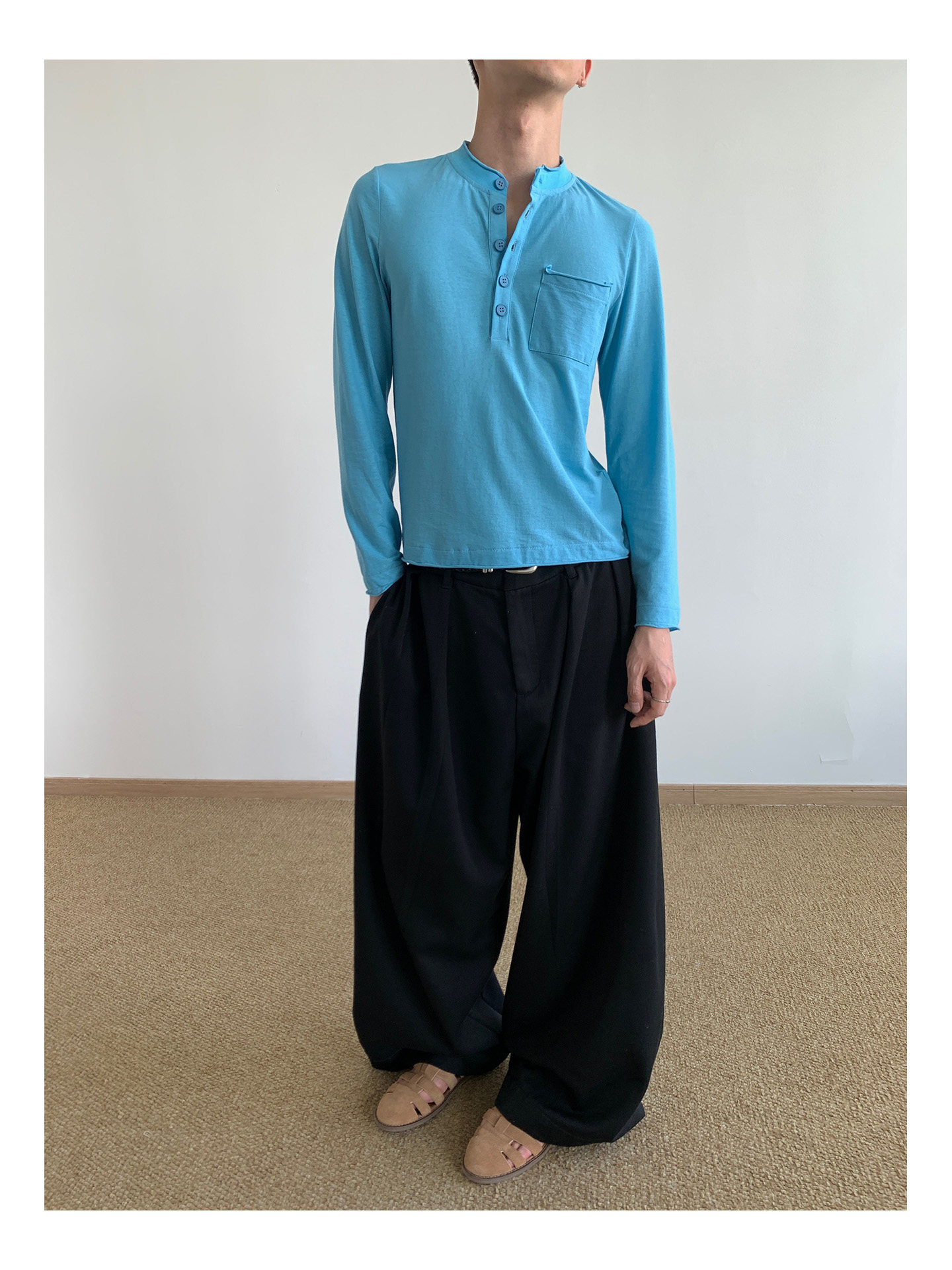 MION Henley Rolled-Edge Long-Sleeve Tee