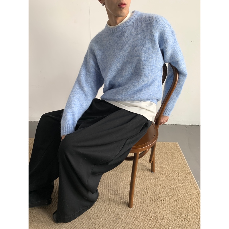 Mion Fuzzy Touch Korean Style Casual Crew Neck Sweater Thick Wool Knit Pullover Solid Color Unisex Mion Fuzzy Touch Korean Style Casual Crew Neck Sweater Thick Wool Knit Pullover Solid Color Unisex