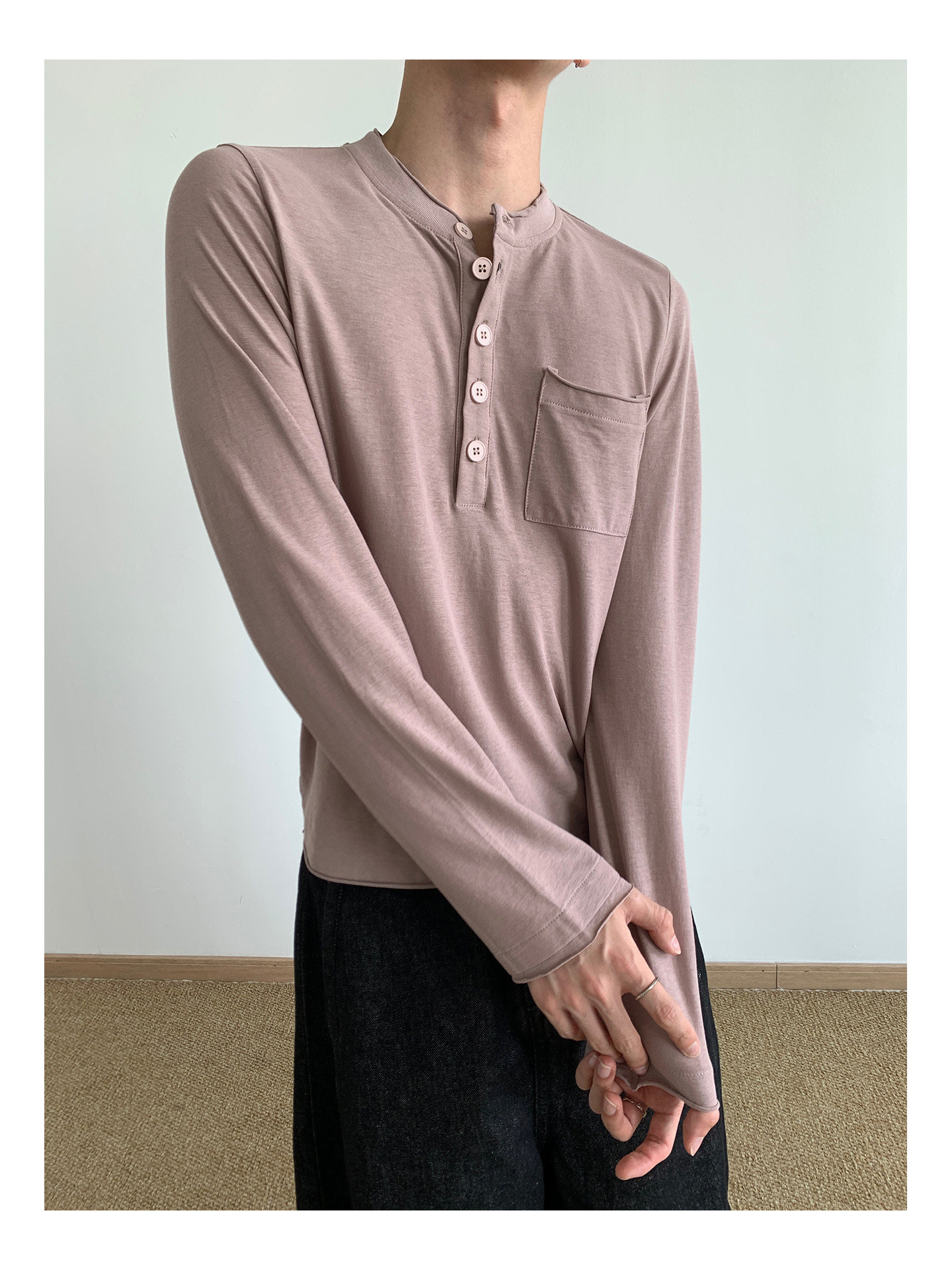 MION Henley Rolled-Edge Long-Sleeve Tee