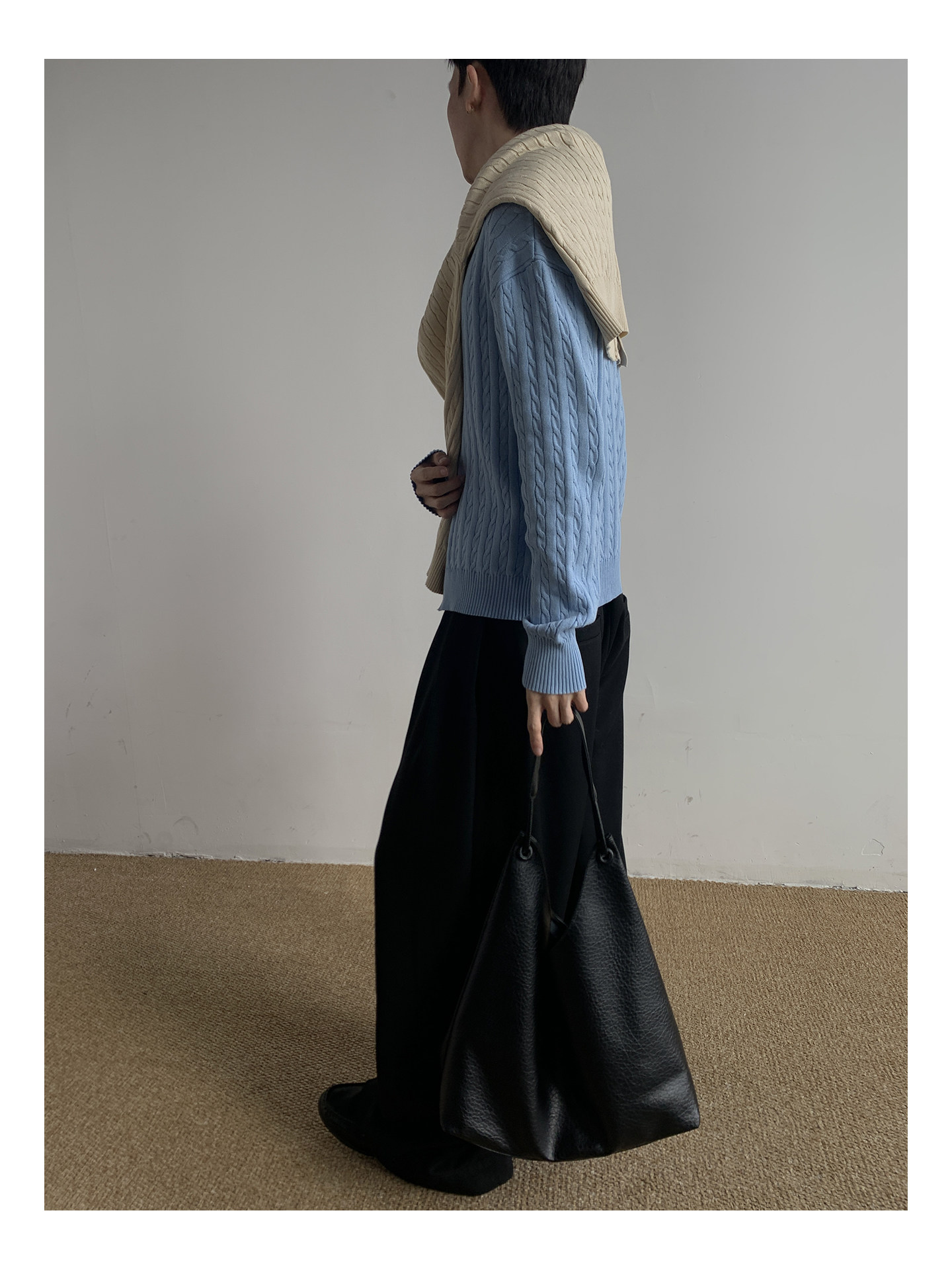 MION Cable-Knit Button-Up Cardigan