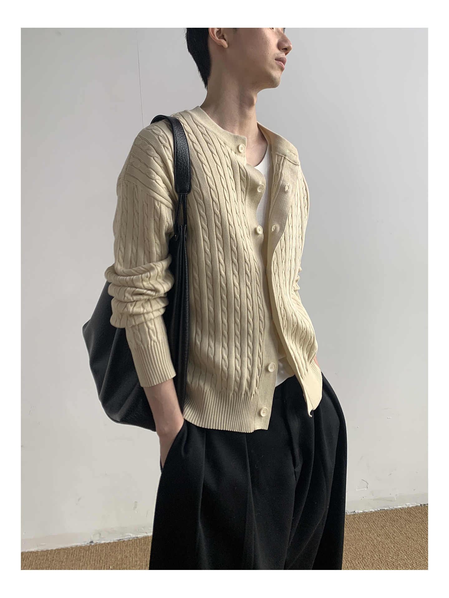 MION Cable-Knit Button-Up Cardigan