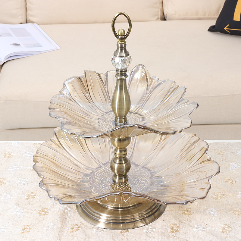 Light Extravagant Glass Double Fruit Tray Living Room Tea Table Fruit Tray Creative Pendulum modern minimalist candy tray Home Dry fruit tray-Taobao