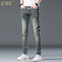ZMF高端怀旧蓝牛仔裤男士夏季薄款修身小直筒弹力美式休闲长裤子