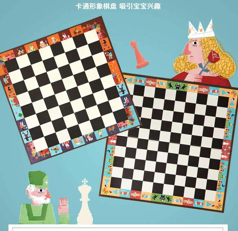Merlot Trẻ Em Cờ Vua Checkers Người Mới Bắt Đầu Trò Chơi Cờ Vua Phim Hoạt Hình Câu Đố hai mặt Cờ Vua Bằng Gỗ Board Game đồ chơi giáo dục thông minh