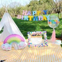  Picnic background wall is simple childrens baby birthday party scene layout is not easy to break not easy to explode decoration spring outing
