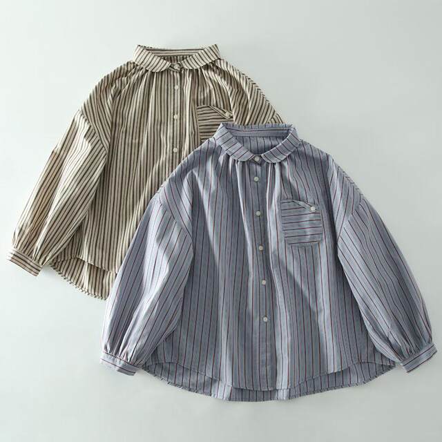 ວັນນະຄະດີ retro lapel striped ເສື້ອຝ້າຍວ່າງ